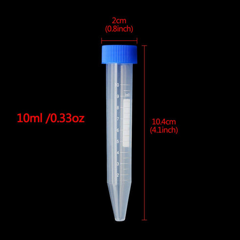 Sterile Centrifuge Tubes, 10ml/0.33oz, Plastic Conical Bottom Tube, 100 Pcs with Blue Screw Cap