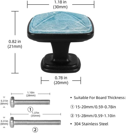 Ocean Decorative Cabinet Knobs, Elegant 1.2" ABS Glass Square Black Handles for Home Kitchen Bedroom Decor