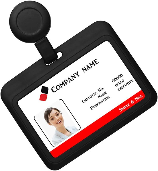 ID Badge Holder Case Horizontal with Reel Clip, Retractable Heavy Duty Credit Card Business Card Office Supplies