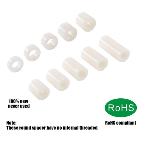 Glaks 150Pcs Nylon Round Spacer Assortment Kit, 10 Sizes, OD 11mm ID 6.2mm for M6 Screws, Nylon Standoff