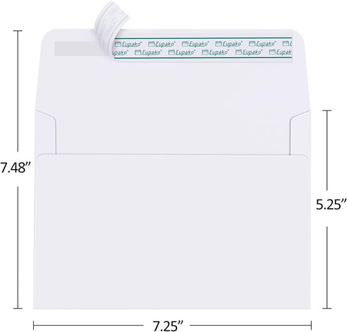 Eupako 5x7 Envelopes Self Seal 250 Pack, White A7 Envelopes, Kraft Paper Envelopes for 5x7 Cards, Photos, Invitations, Wedding, Graduation, Baby Shower, 5.25 x 7.25 Inches