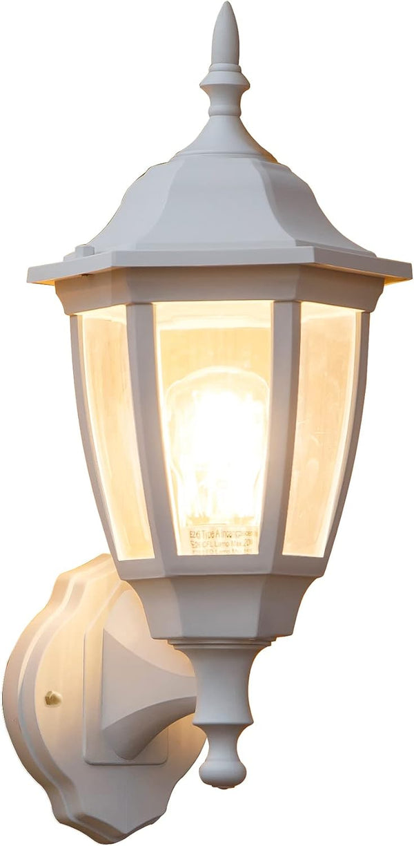 FUDESY Outdoor Wall Lantern, Exterior Waterproof Wall Sconce Light Fixture, White Front