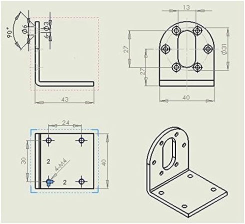 Black 37mm DC Gear Motors Mounting Bracket - Iron Anti-Rust Gearbox L-Shape Fixed Seat
