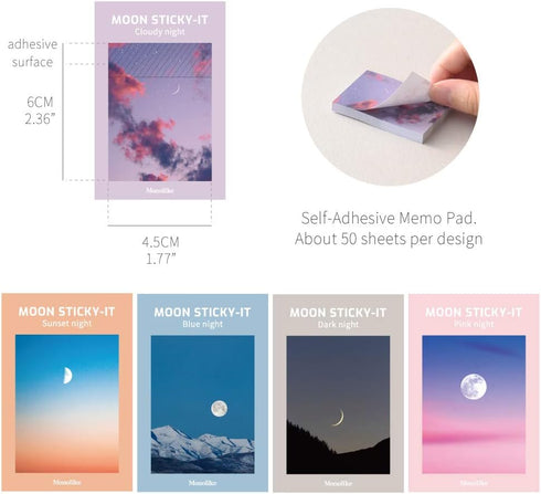 Monolike Moon Sticky-it - 5p Set Self-Adhesive Memo Pad 50 Sheets