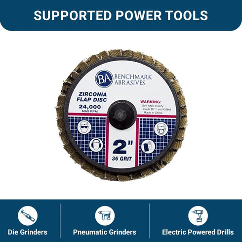 Benchmark Abrasives 2" Quick Change Zirconia Flap Disc Grinding Wheel - Pack of 10, 40 Grit for Finishing