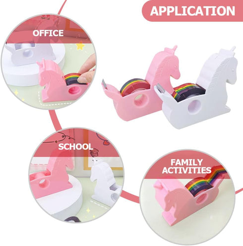 STOBOK 2pcs Cartoon Tape Dispenser, Rainbow Tape Holder and Washi Paper Cutter for Office Home