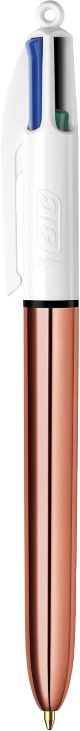 BIC 4 Color Shine Ball Pens Medium Points (1.0 mm) with Metallic Rose Gold, Silver, Gold Barrels - Pack of 3
