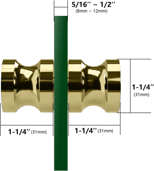 CKB Double Sided Shower Glass Door Knob, Polished Gold Finish, Solid 304 Stainless Steel Handle for 5/16" to 1/2" Glass