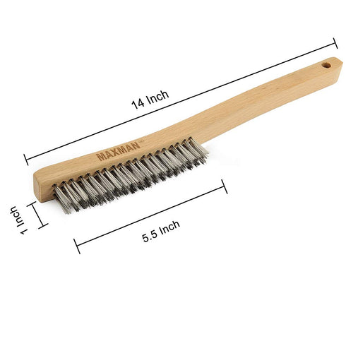 Stainless Steel Wire Brush, 14" Long Curved Beechwood Handle for Cleaning Rust, Large