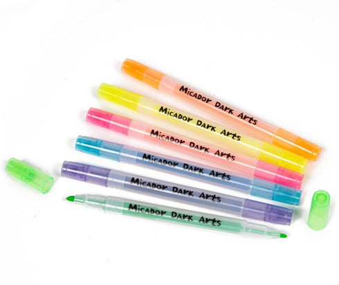 Micador Dark Arts Neon Glow Scented Highlighters, 6-Color Set, Kids Coloring & Drawing, Glows Under Blacklight, Ages 5+