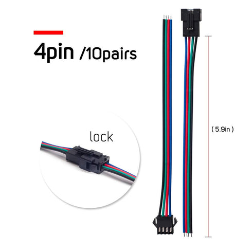 BTF-LIGHTING 10 Pairs 4pin SM JST 15cm Cable Female/Male connectors for Led Strip RGB 5050 3528 WS2801 APA02 WS2815 WS2813