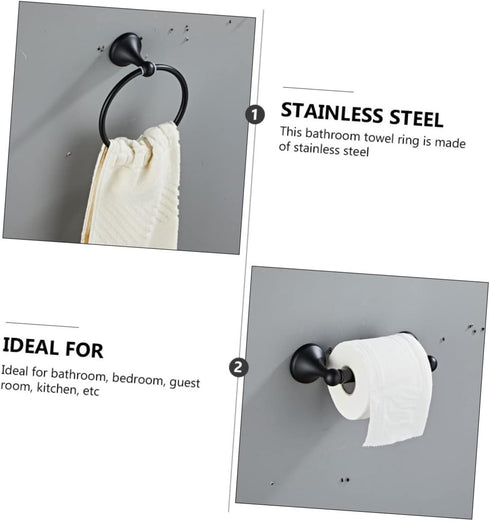 Set Stainless Steel Bathroom Towel Rack Wall-Mounted Towel Holder Elegant Black Durable and Modern Design for Efficient