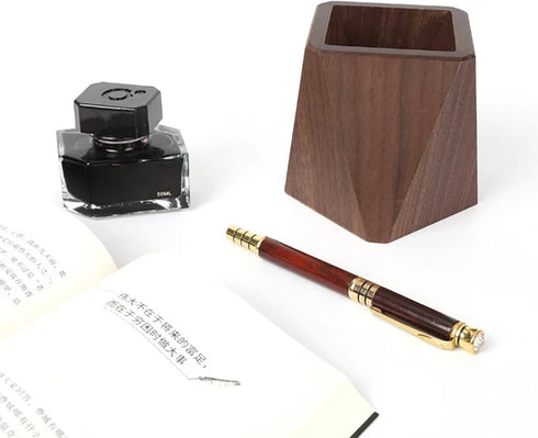 Black Walnut Wooden Pencil Box, Multi-Use Desk Writing Stationary Organizer, Wood Pen Holder for Office Supplies