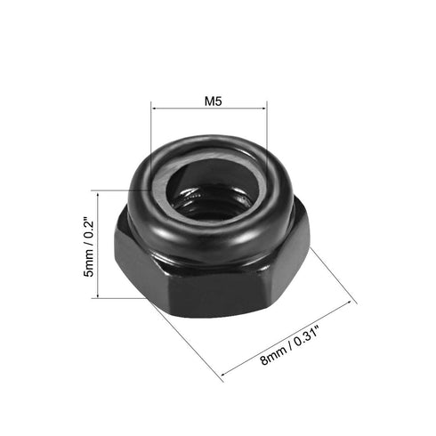 uxcell Hex Lock Nuts - M5 x 0.8mm Carbon Steel Self-Locking Nuts for Fasteners, 50Pcs Black