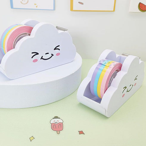 Washi Tape Cutter Set with Cloud Shape Dispenser and Rainbow Tape for Office Home Roll Tape