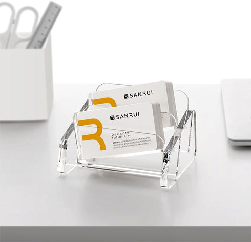 SANRUI Acrylic Business Card Holder, Clear Desktop Display Stand, 2-Slot Organizer for 120 Cards, Horizontal