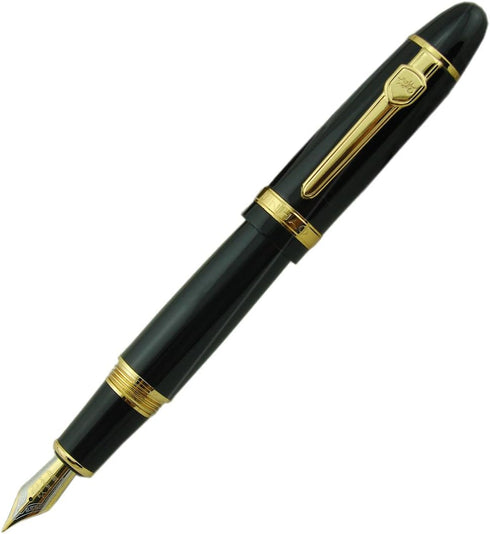 Jinhao 159 Fountain Pen Medium Black Lacquer with Gold Trim, Heavy with Pen Pouch & Refill Ink Converter