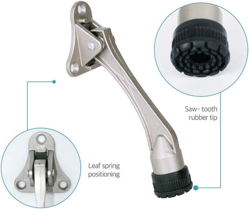 Door Stopper, Adjustable Kick Down Stops for Heavy Doors, Rubber Tip & Spring Lever, 4-Inch, Satin Nickel (2 Pack)