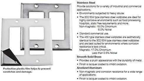 Bryant Electric SS7 1-Gang, 1-Single Receptacle Diameter Opening, Standard Size 302/304 Stainless Steel Wallplate, 1.40"