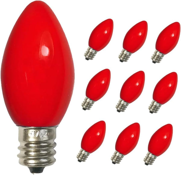 25PK C7 Christmas LED Replacement Bulbs C7 Ceramic Red LED Bulb 0.6W E12 Base for Outdoor Indoor Christmas Decor