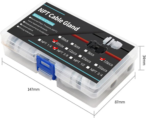 3/8 Cable Glands White PA66 Connector, IP68 Waterproof Adjustable Cord Grip Strain Relief Connectors