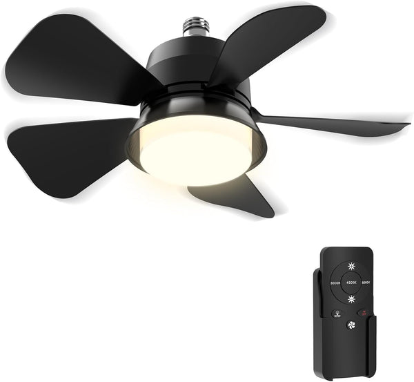 Socket Fan Light with Remote, 3 Colors 3000K-6000K Dimmable LED Light Bulb