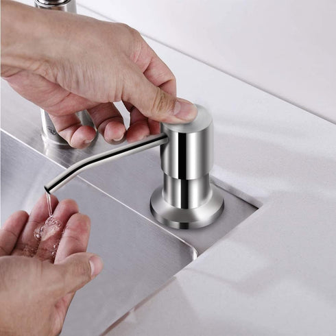Soap Dispenser for Kitchen Sink - Brushed Nickel Countertop Pump with 47" Silicone Extension Tube for Easy Refills