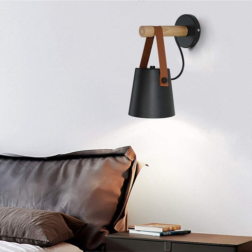 Wall Sconce Lighting Fixture, Industrial Wall Sconce Black Wall Sconce Light, Bedroom Bedside Wall lamp Brown Leather