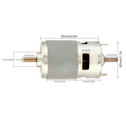 775 DC 12V/24V 50W High Electric Motor, 4500/9000RPM Dual Output Shaft Ball Bearing Driver for DIY Parts by Walfron