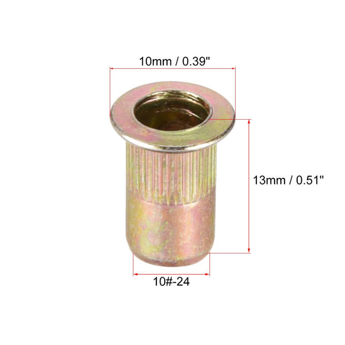 uxcell 10#-24 Carbon Steel Rivet Nuts, Flat Head Insert, 20 Pcs