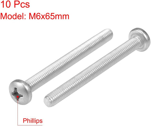 uxcell M6x65mm Machine Screws Pan Phillips Cross Head Screw 304 Stainless Steel Fasteners 10Pcs