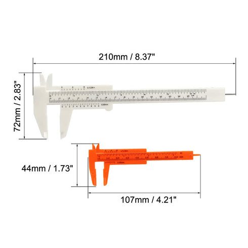 uxcell Vernier Caliper 80mm 150mm Mini Double Scale Plastic Ruler Measuring Tool, White Orange, 1 Set