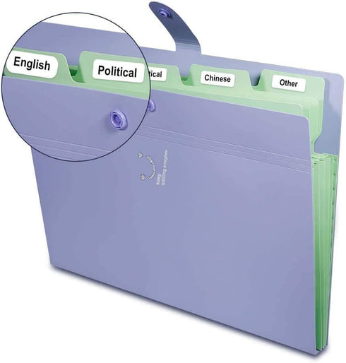 Selizo 6 Pcs Expanding File Folder with 5 Pockets, A4 Size Organizer and 168 Pcs File Folder Labels for School Office