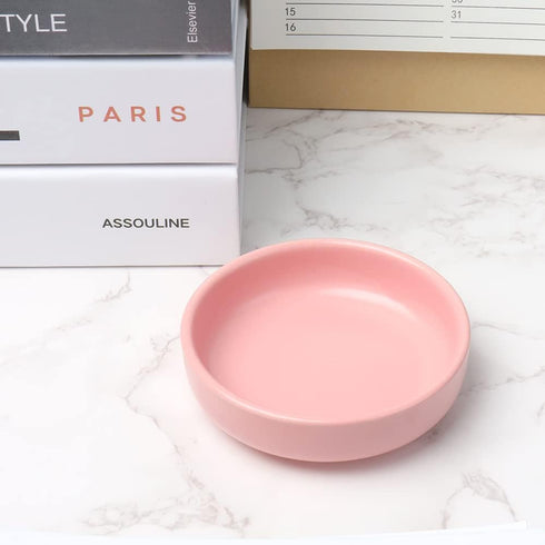 Cute Pink Ceramic Paper Clip Holder, Round Paper Clips Dispenser, Elegant Desk Organizer for Home Office Supplies