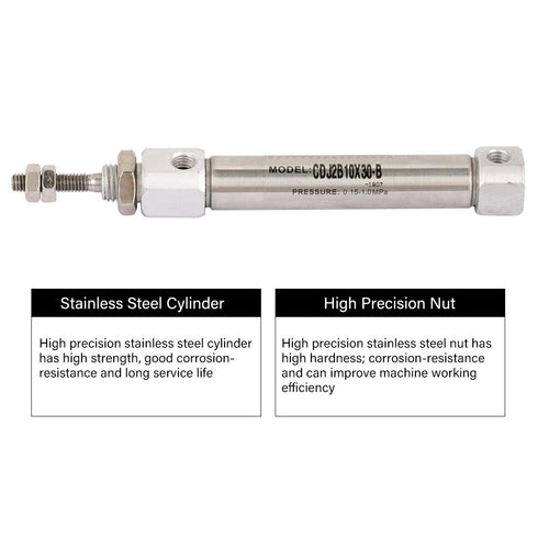 Pneumatic Air Cylinder CDJ2B10-30B, 10mm Diameter 30mm Stroke Double Acting Stainless Steel Hydraulic Cylinder