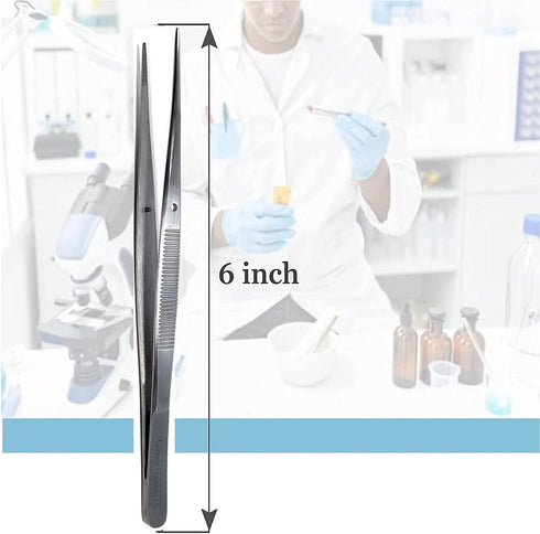 High Precision Lab Tweezers, 6" (15.2 cm) Fine Strong Point Stainless Steel