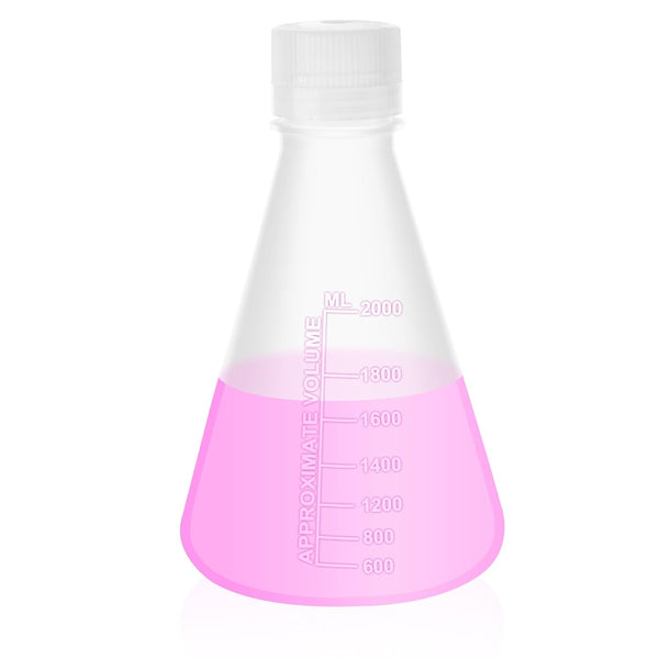 Plastic Erlenmeyer Flask Set, 2000ml Molded Graduations, Screw Cap, 1 PC, LVAH007