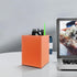 Pen Pencil Holder Cup Container, PU Leather Desk Organizer for Office Home School (Orange, 3.54" x 3.54" x 4.72")