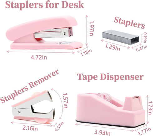 Pink Office Supplies Accessories, Stapler and Tape Dispenser Set for Women, Office Gift for Coworkers