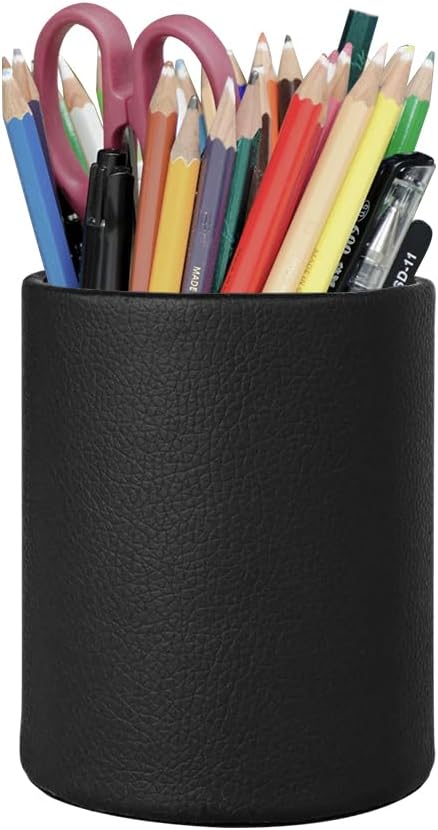 Pen Holder for Desk, Cute Cup Organizers (Black, 3.94" x 3.15" x 3.15")