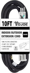 YOJOE 14/3 10 ft Black Outdoor Extension Cord, Heavy Duty Waterproof Lighted Power Cable