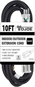 YOJOE 14/3 10 ft Black Outdoor Extension Cord, Heavy Duty Waterproof Lighted Power Cable