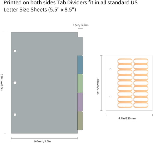 Ospelelf Mini 3 Ring Binder, 1 Inch, Cute Binder for 5.5" x 8.5", with 5 Tab Dividers, Black
