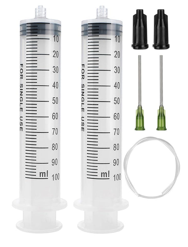 2 Pack 100ml Syringes with 55.1 Inch Tube and Needles 14G 1.5”, Sterile Individually Packaged