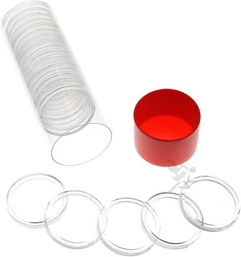 Red Capsule Tube & 20 Direct Fit T-30 Air-Tite Coin Holder Capsules for Half Dollars by OnFireGuy