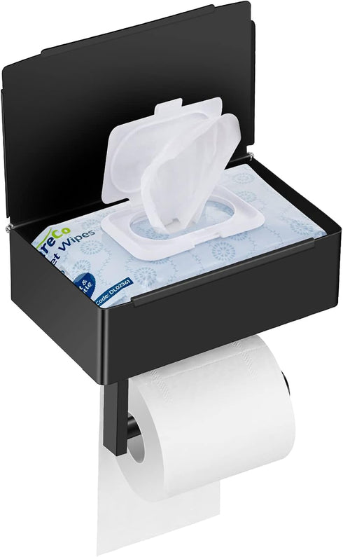 Toilet Paper Holder with Shelf,Flushable Wet Wipes Dispenser for Bathroom,Toilet Paper Holder