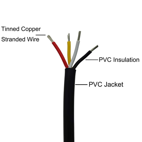 18AWG UL2464 Power Cable, Stranded Electrical Wire Red, Black, Yellow, White 4 Conductors (25ft)