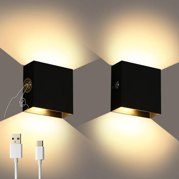 Lightess LED Wall Sconce Battery Powered Set of 2, Touch Control Dimmable