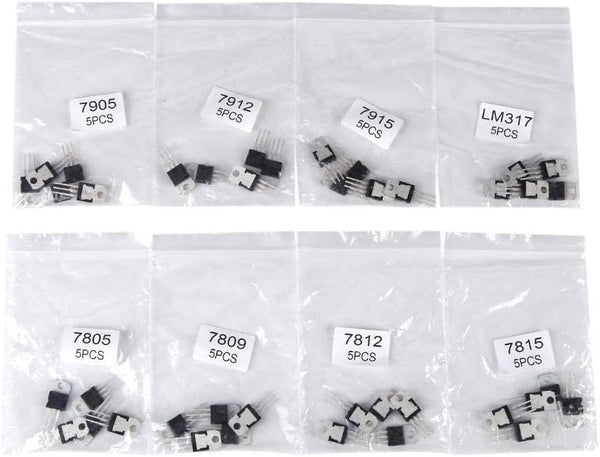 40pcs 7805 7809 7812 7815 7905 7912 7915 LM317 to-220 Transistor Assortment Kit with 8 Types