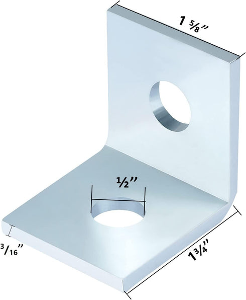 2 Hole L Shaped 90 Degree Angle Connector Bracket, 10 Pack for 1/2" Bolt in 1-5/8" Strut Channel